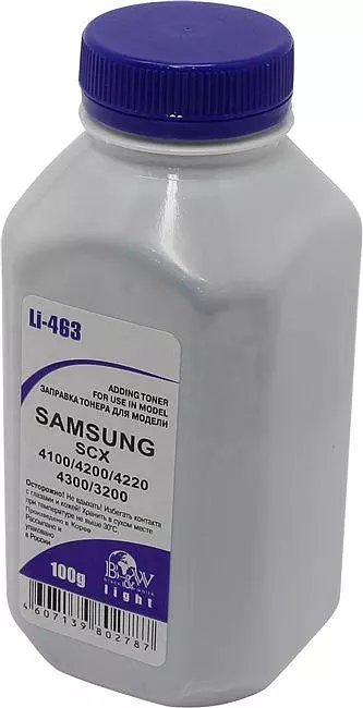 Тонер B&W LI-463, бутыль 100 г, черный, совместимый для Samsung SCX-4100/SCX-4200/SCX-4220/SCX-4300/SCX-3200