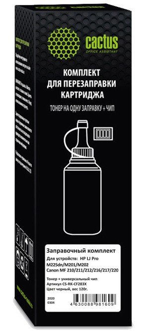 Тонер Cactus CS-RK-CF283X черный флакон 120гр в компл чип для принтера HP LJ Pro M225dn/M201/M202 Canon MF 210/211/212/216/217/220