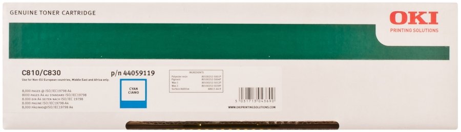 Тонер-картридж Oki 44059107 голубой для С810/830 (8000стр.)