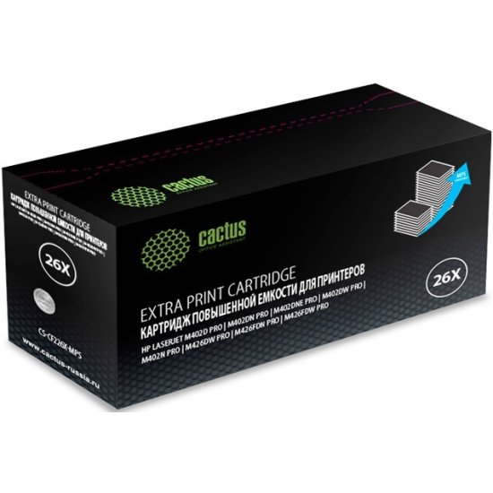 Тонер Картридж Cactus CS-CF226X-MPS черный (12000стр.) для HP LJ M402d/M402n/M426dw/M426fdn/M426fdw