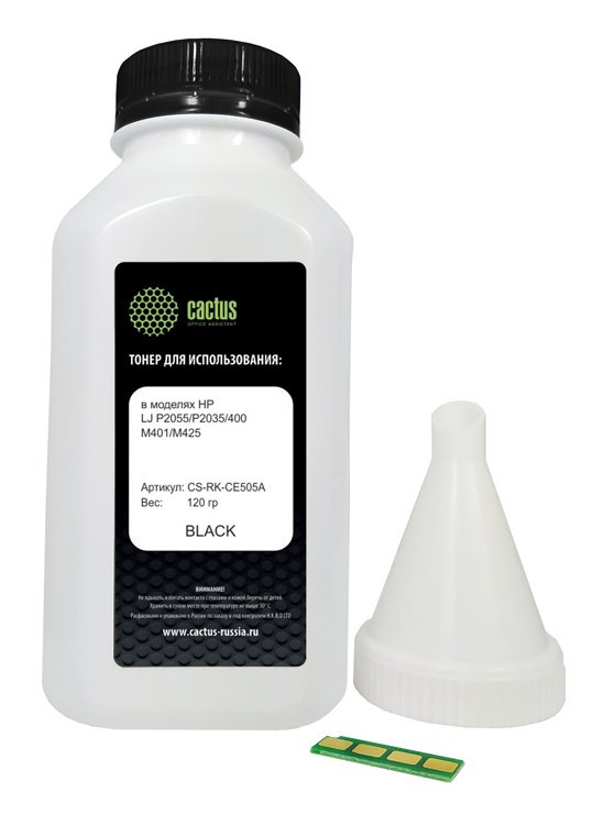 Тонер Cactus CS-RK-CE505A черный для HP LJ P2055/P2035/400/M401/M425 (в компл.:чип)