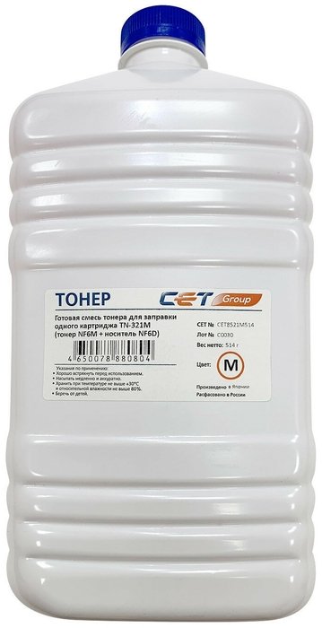 Тонер Cet NF6M/NF6D CET8521M514 пурпурный бутылка 514гр. (в компл.:девелопер) для принтера Konica Minolta Bizhub C224/284/364