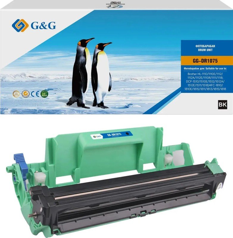 Блок фотобарабана G&G GG-DR1075 DR-1050/DR-1060/DR-1070/DR-1000 черный ч/б 10000стр для HL-1110/1110E/1112/1112A/1112E/1110R/1111/1118;DCP-1510/1510E