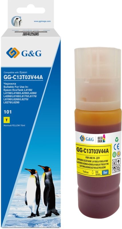 Чернила G&G GG-C13T03V44A 101Y желтый70мл для Epson L4150/L4160/L6160/L6170