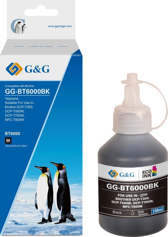 Чернила G&G GG-BT6000BK черный108мл для Brother HL-1110/1112A/1210/1212;DCP-1510/1512