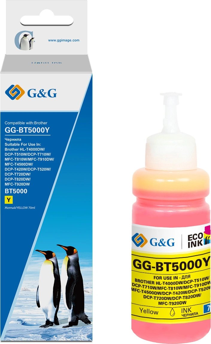 Чернила G&G GG-BT5000Y желтый70мл для Brother HL-T4000DW/DCP-T510W/DCP-T710W/MFC-T810W
