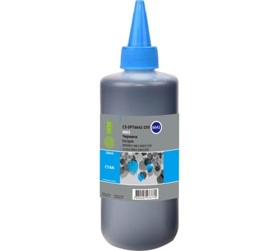 Чернила Cactus CS-EPT6642-250 T6642 голубой 250мл для Epson L100/L110/L120/L132/L200/L210/L222/L300/L312/L350/L355/L362/L366/L456/L550/L555/L566/L1300
