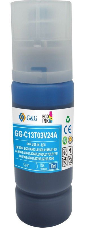 Чернила G&G GG-C13T03V24A 101C голубой70мл для Epson L4150/L4160/L6160/L6170