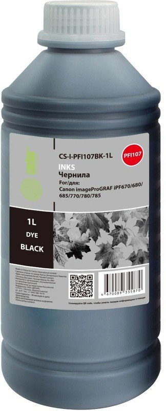 Чернила Cactus CS-I-PFI107BK-1L PFI-107 черный1000мл для Canon imageProGRAF iPF670/680/685/770/780/785