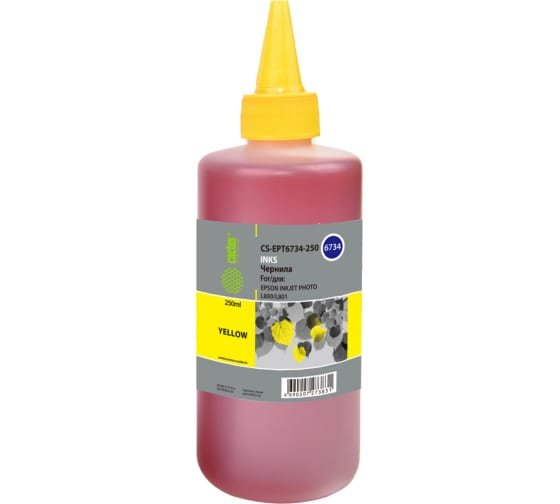 Чернила Cactus CS-EPT6734-250 T6734 желтый 250мл для Epson L800/L810/L850/L1800