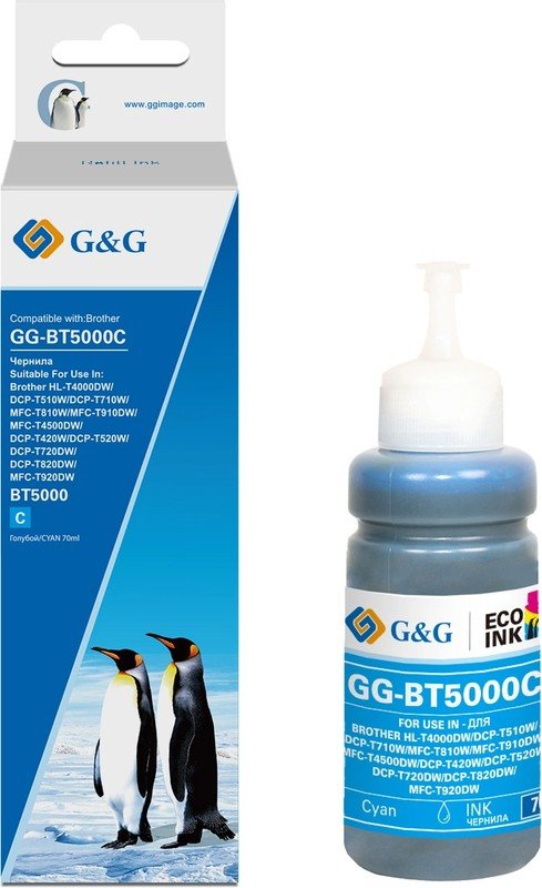 Чернила G&G GG-BT5000C фото голубой70мл для Brother HL-T4000DW/DCP-T510W/DCP-T710W