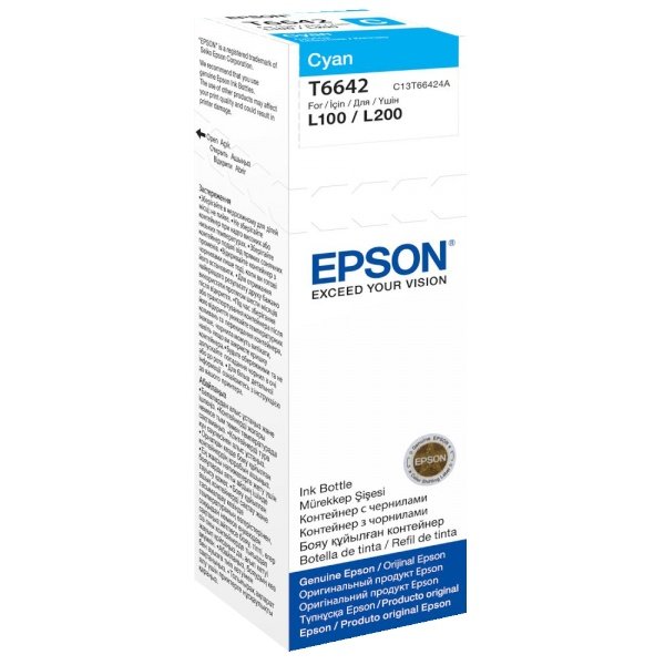 Чернила Epson L100/L200/L110/L120/L1300/L210/L222/L300/L312/L350/L355/L362/L456/L550/L555/L566 (O) C13T66424A, Cyan, 70ml