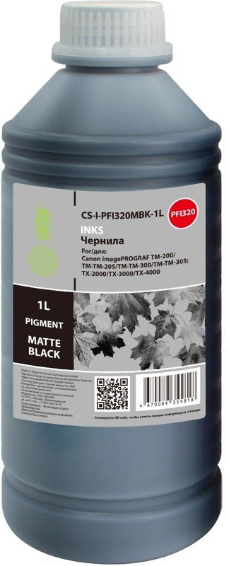 Чернила Cactus CS-I-PFI320MBK-1L PFI-320/120 черный матовый1000мл для imagePrograf TM-200/TM-205/TM-300/TM-305;TX-2000/TX-3000/TX-4000