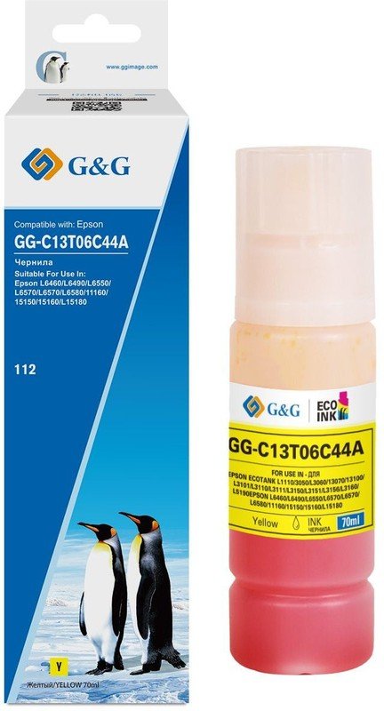 Чернила G&G GG-C13T06C44A №112, 70мл для Epson желтый пигментный