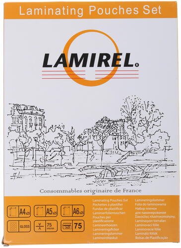 Пленка для ламинирования Lamirel LA-78787 набор А4, A5, A6 - по 25 шт каждого формата, 75мкм, 75 шт.