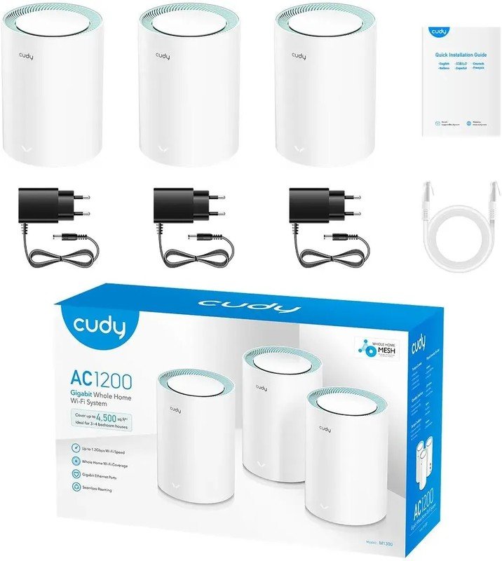 Cudy M1300 (3-Pack) Бесшовный Mesh роутер Cudy M1300 (3-Pack) AC1200 10/100/1000BASE-TX белый