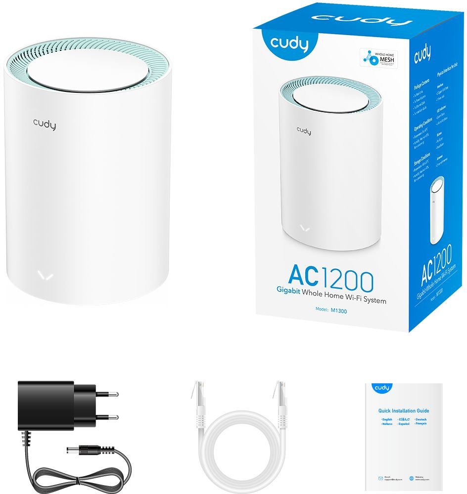 Cudy M1300 (1-Pack) Бесшовный Mesh роутер AC1200 10/100/1000BASE-TX белый
