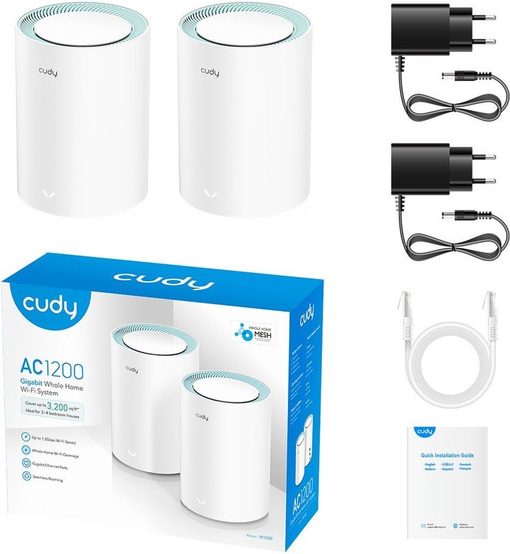 Cudy M1300 (2-Pack) Бесшовный Mesh роутер Cudy M1300 (2-Pack) AC1200 10/100/1000BASE-TX белый