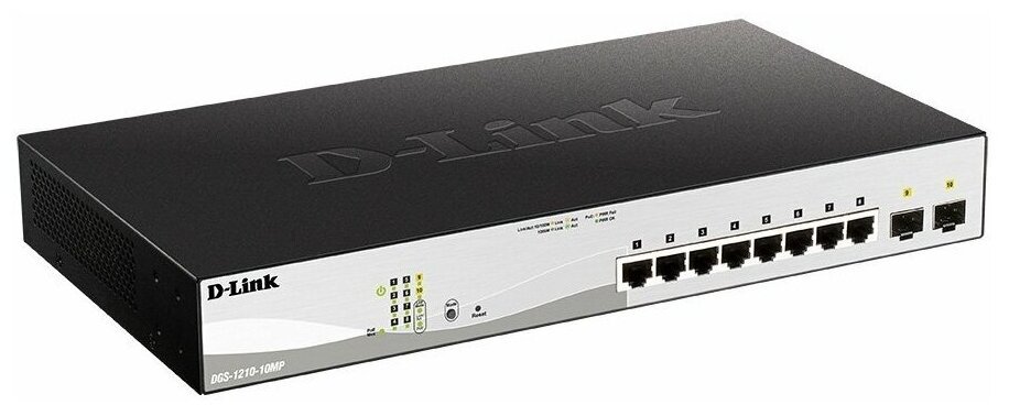 Коммутатор D-Link PROJ Smart (DGS-1210-10MP/F3A) 8х1000Base-T PoE, 2х1000Base-X SFP