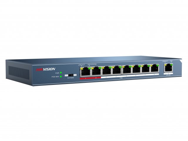 Коммутатор Hikvision DS-3E0109P-E/M(B) 9x100Mb 8PoE+ 58W неуправляемый