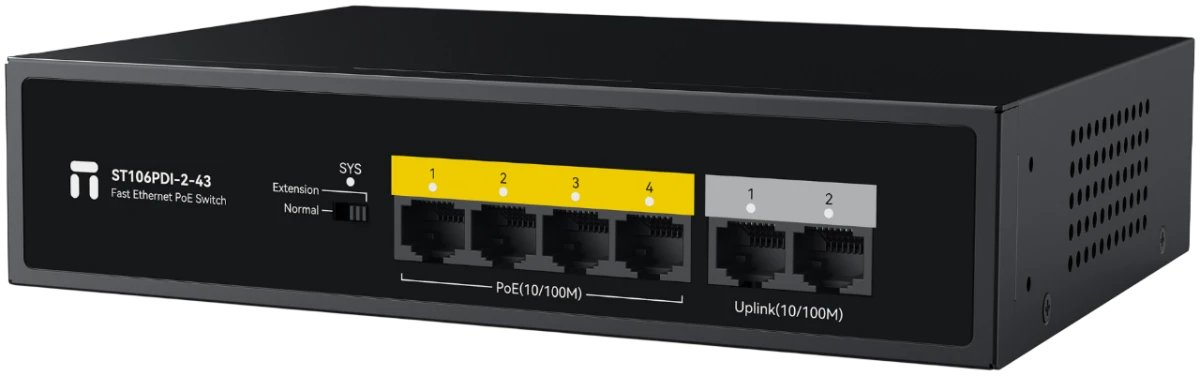Коммутатор неуправляемый Netis ST106PDI-2-43 6x100Мбит/с 4PoE 43W