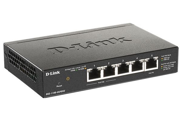 Коммутатор D-Link (DGS-1100-05PDV2) 5G 2PoE 18W настраиваемый