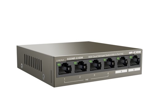 Коммутатор IP-COM G2206P-4-63W Web smart PoE от IP-COM с 4 гигабитными портами PoE (максимальная мощность PoE 5Вт)