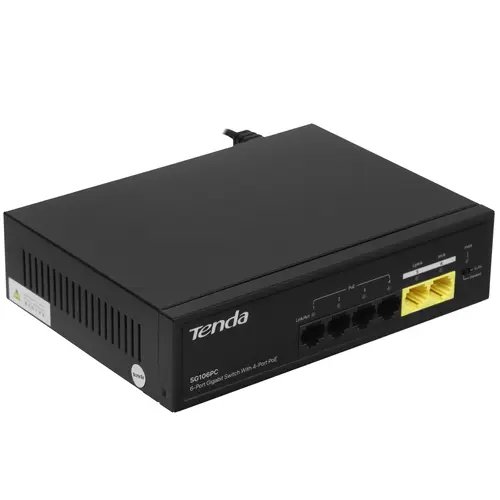 Коммутатор неуправляемый PoE Tenda SG106PC 6 портов, 6x1Гбит/с, PoE 4х до 30Вт, 2хUplink, настольный