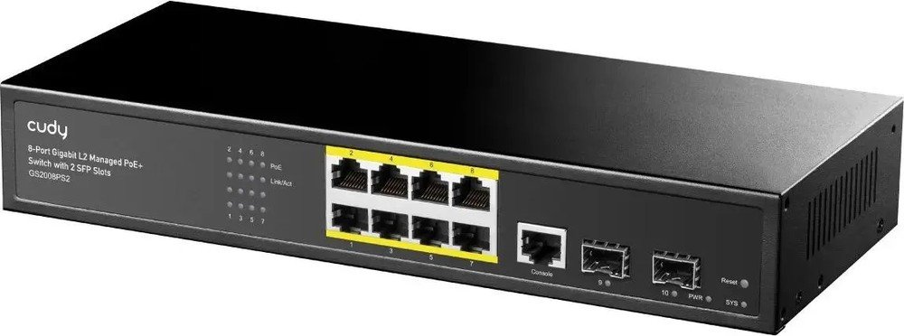 Коммутатор управляемый Cudy GS2008PS2 (L2) 8x1Гбит/с 2SFP 8PoE+ 120W