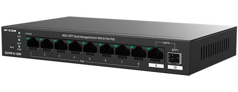 Коммутатор управляемый PoE IP-COM G2210P-8-120W 10 портов, 9x1Гбит/с, SFP 1x1Гбит/с, PoE 8x30Вт (до 110Вт)