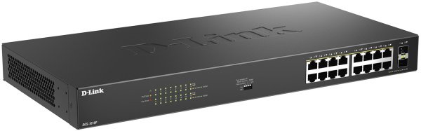 Коммутатор неуправляемый D-Link DGS-1018P DGS-1018P/B1A 16x1Гбит/с 2SFP 16PoE 240W