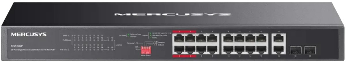 Коммутатор Mercusys MS120GP 20-портовый гигабитный монтируемый в стойку с 16 портами PoE+