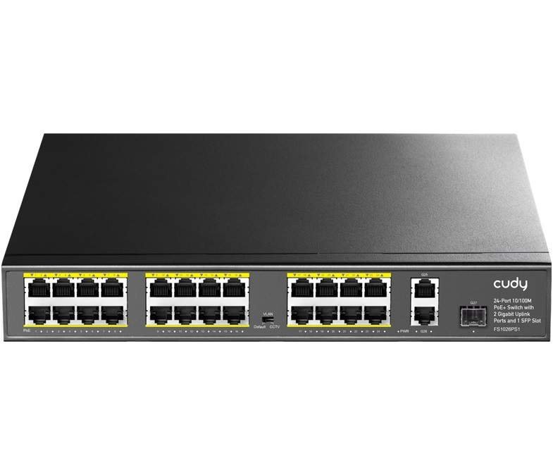 Коммутатор неуправляемый Cudy FS1026PS1 (L2) 24x100Мбит/с 2x1Гбит/с 1SFP 24PoE 24PoE+ 300W