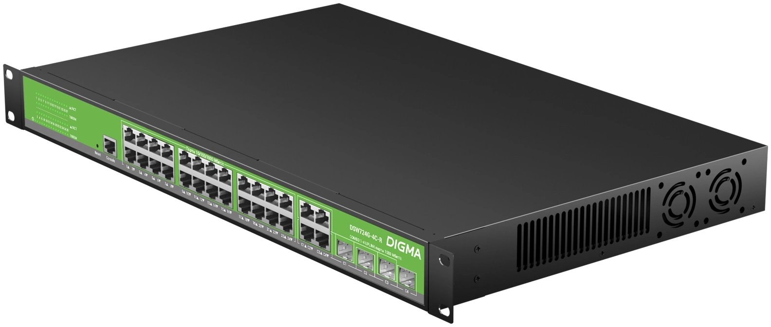 Коммутатор управляемый Digma DSW724G-4C-R (L2+) 24x1Гбит/с 4xКомбо(1000BASE-T/SFP)
