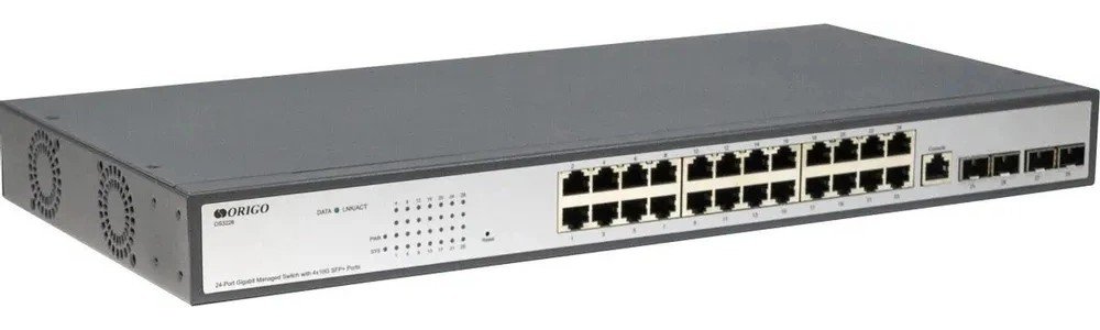 Коммутатор настраиваемый Origo OS2328P/360W/A1A (L2) 24x1Гбит/с 4xКомбо(1000BASE-T/SFP) 24PoE 360W