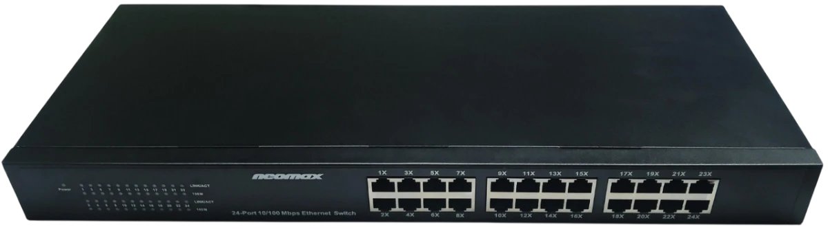 Неуправляемый коммутатор NEOMAX NMS-124P-100-SR, 24 порта 100 Mbps, металл Rack