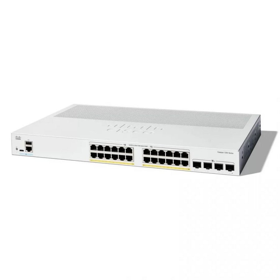 Коммутатор CISCO Catalyst 1200 (C1200-24P-4X) 24x10/100/1000 RJ-45 PoE+, 4x10G SFP+ uplinks, PoE+ 195W, Rack Mounting kit, Fanless