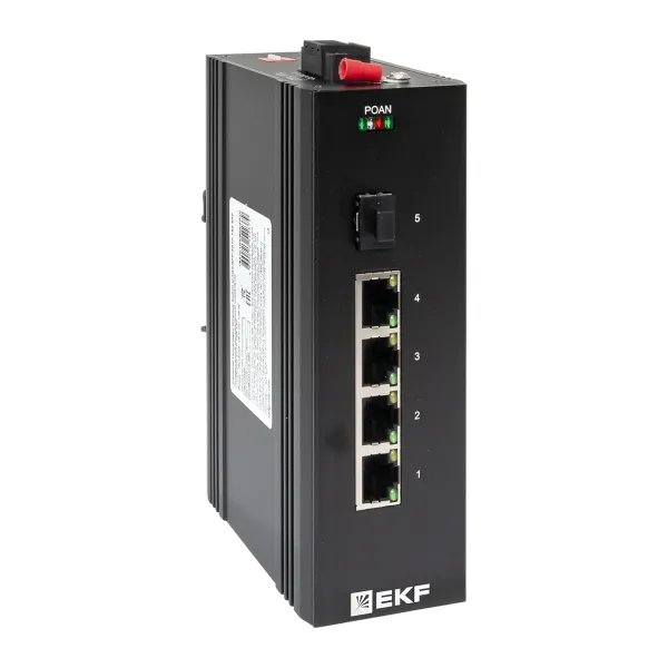 Коммутатор промышленный неуправляемый EKF TSX-U-1GX/SFP-4GTP U-1GX/SFP-4GTP 1 порт 1000Base-X SFP 4 порта 10/100/1000Base-T(X) RJ45 c PoE