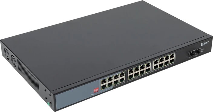 Коммутатор промышленный неуправляемый EKF TSX-U-2GX/SFP-24GTP-R U-2GX/SFP-24GTP-R 2 порта 1000Base-X SFP 24 порта 10/100/1000Base-T(X) RJ45 c PoE