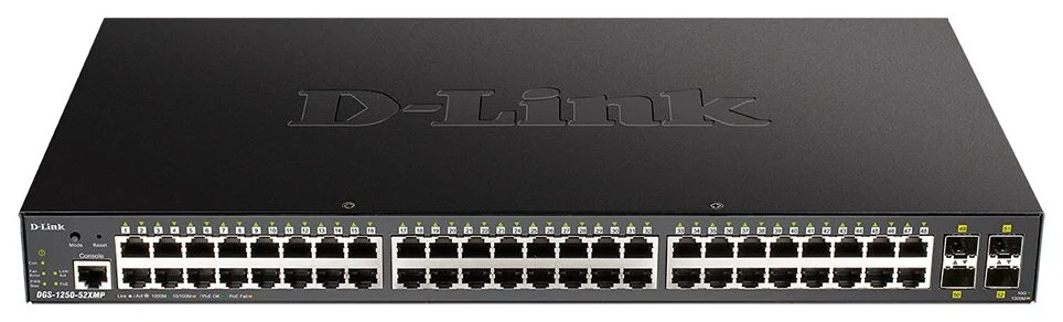 Коммутатор D-Link (DGS-1250-52XMP/A1A) 48G 4SFP+ 48PoE+ 370W управляемый