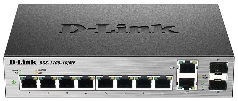 Коммутатор D-Link DGS-1100-10/ME/A2A управляемый с 8 портами 10/100/1000Base-T и 2 комбо-портами 100/1000Base-T/SFP