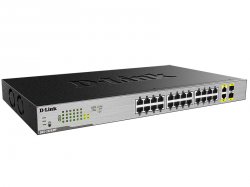D-Link DGS-1026MP/A1A Неуправляемый коммутатор с 24 портами 10/100/1000Base-T, 2 комбо-портами 100/1000Base-T/SFP и функцией энергосбережения (24 порта с поддержкой PoE 802.3af/at (30 Вт))