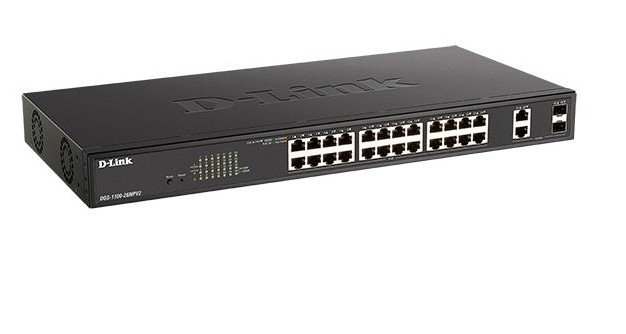 Коммутатор D-Link DGS-1100-26MPV2/A3A с 24 портами 10/100/1000Base-T и 2 комбо-портами 1000Base-T/SFP