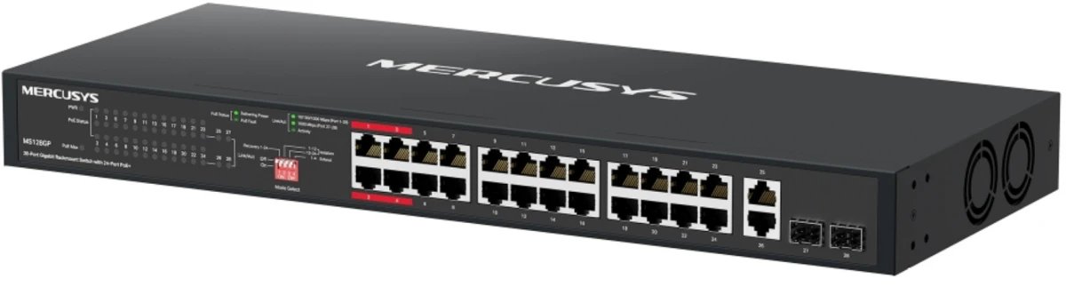 Коммутатор Mercusys MS128GP 28-портовый гигабитный монтируемый в стойку с 24 портами PoE+
