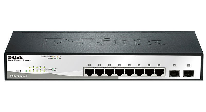 D-Link DGS-1210-10/F1A Настраиваемый коммутатор WebSmart с 8 портами 10/100/1000Base-T и 2 портами 1000Base-X SFP