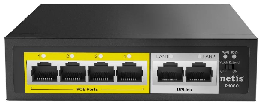 Коммутатор Netis (P106C) 6x100Mb 4PoE+ 58W неуправляемый