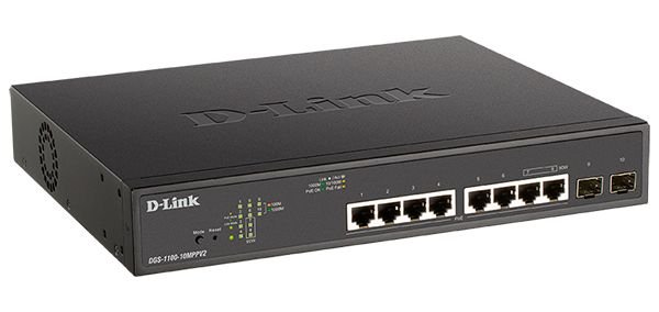 Коммутатор D-Link (DGS-1100-10MPPV2/A) 8G 2SFP 8PoE+ настраиваемый