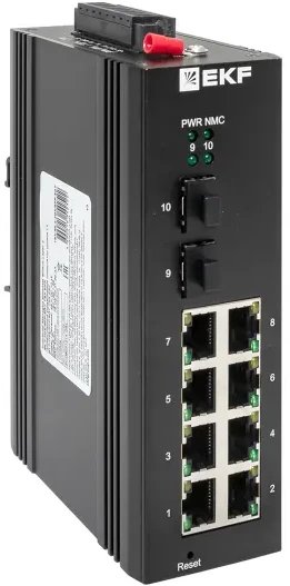 Коммутатор промышленный управляемый EKF TSX-ML2-2GX/SFP-8GT уровня L2 2 порта 1000Base-X SFP 8 портов 10/100/1000Base-T(X) RJ45 монтаж на DIN-рейку