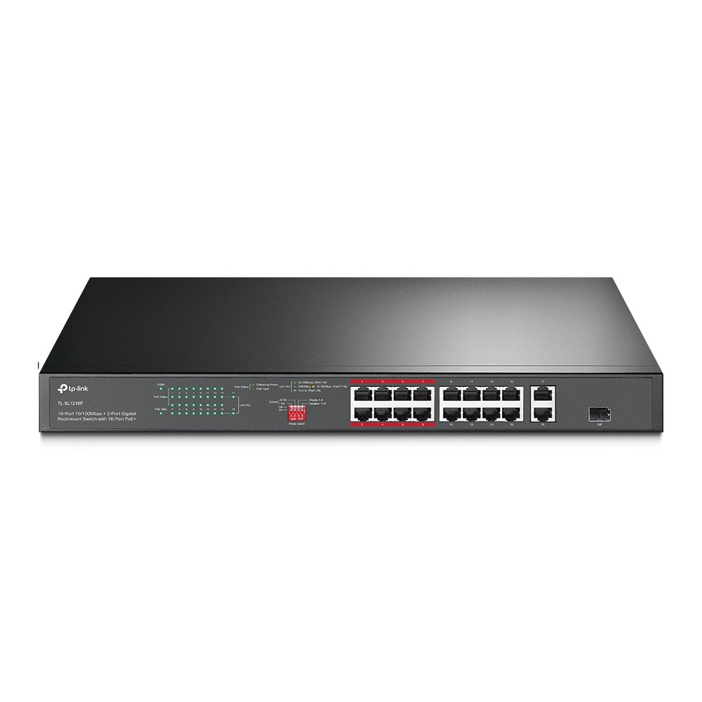 Коммутатор TP-Link (TL-SL1218P) 16x100Mb 1G 16PoE+ 150W неуправляемый