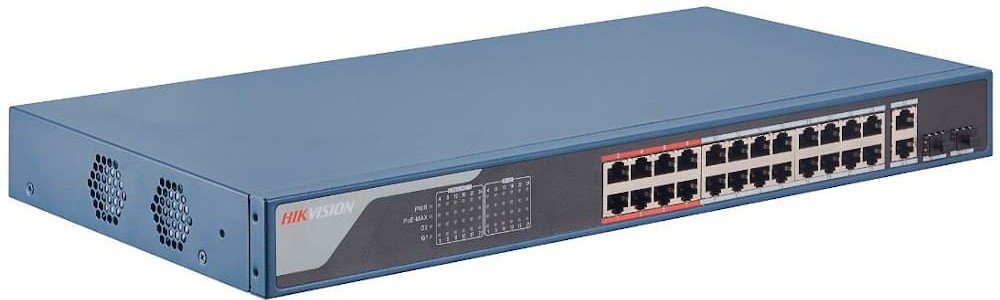 Коммутатор управляемый Hikvision DS-3E1326P-EI 24x100Мбит/с 2x1Гбит/с 2xКомбо(1000BASE-T/SFP) 24PoE+ 370W